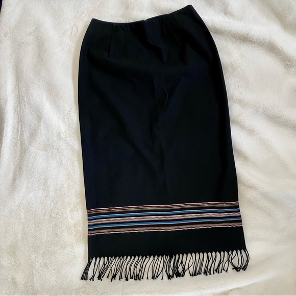 Vintage MICHELE Southwest Native American Boho Fringe Maxi Skirt Size 10 - Picture 1 of 6